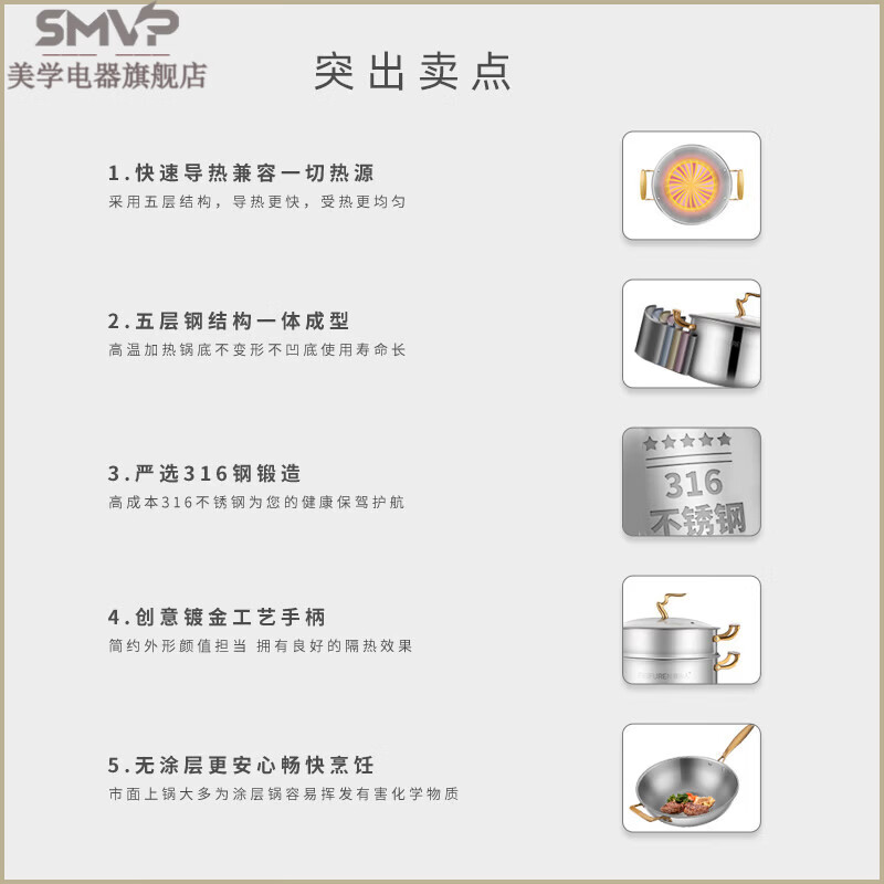 SMVP Germany imported quality pot set full set of home relocation kitchen utensils uncoated frying steamer knife dish frying pan + milk pot