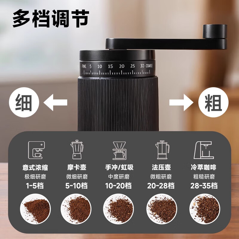 Tuojin Japan imported quality hand grinder coffee bean grinder manual grinder hand brewing appliance hand grinder coffee machine obsidian black instant sale_smooth central axis free coffee measuring spoon + cleaning brush