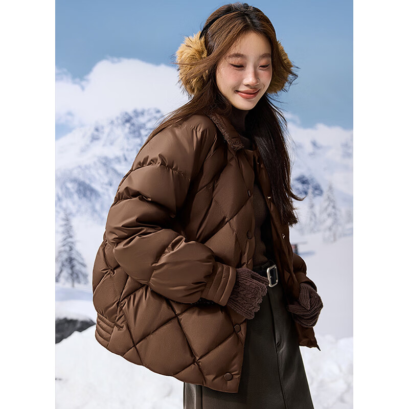 Fabesa brand small fragrant style short thin down jacket for women 2026 new winter small thin fashion jacket gray bean green S