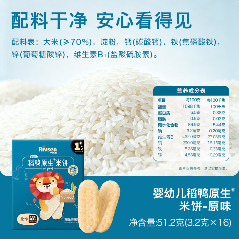 Heyangyang Infant Rice Cake Original Flavor 51.2g (32 pieces) Baby Snacks Rice Duck Original High Calcium 6 Months+