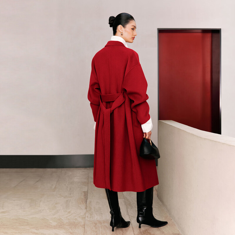 PEACEBIRD Women's Woolen Coat Zhenmao Series Classic Bathrobe Style Coat Jacket Fashion Red M