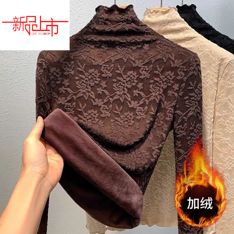 Woodpecker (TUCANO) thickened long-sleeved lace shirt for women, warm top, half-turtle collar, plus velvet bottoming shirt for layering, pure lust and western style, white high-density warm leather** plus velvet, this year's popular light luxury brand, thickened M, weight 80-90 pounds