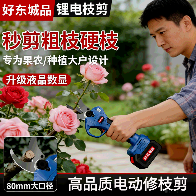 Haodongcheng brand electric scissors, powerful garden fruit trees and orchardists, rechargeable pruning shears, lithium-ion branch cutting electric shears, pruning scissors, dual batteries 5.0 cm, free luxury plastic box gift