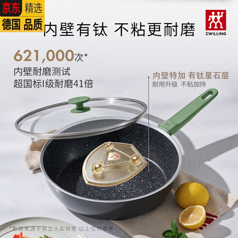 ZWILLING German NowPlusII kitchenware set non-stick wok, titanium non-stick pan + titanium knife set + coffee cup, mint green