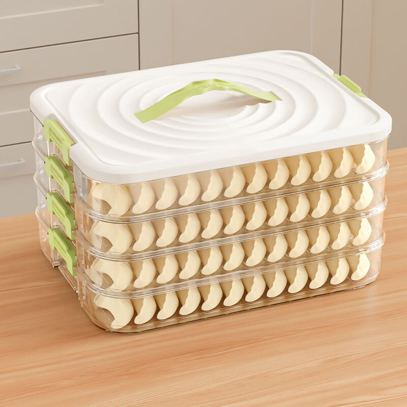 Yusenyi Food Grade Dumpling Box Freezer Box Refrigerator Multi-layer Frozen Dumpling Tray Household Dumpling Box Dumpling Storage Box Four Layers One Cover I Can Hold Approximately 240 Pieces Large Sealed Fresh Green