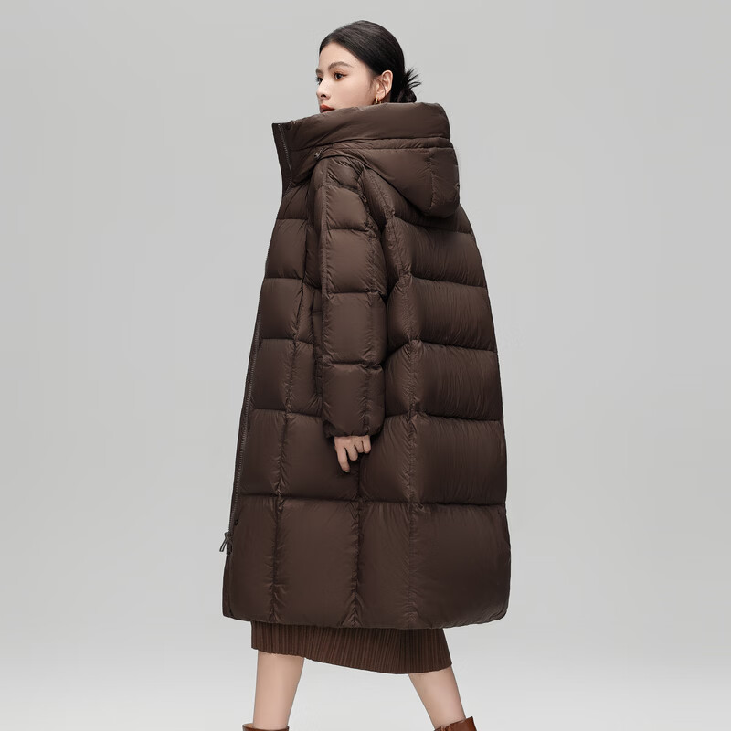 Xue Zhongfei's new women's dopamine age-reducing fashion long hooded down jacket is warm and thickened, wind-resistant and casual, dark brown|7128 M/165/88A