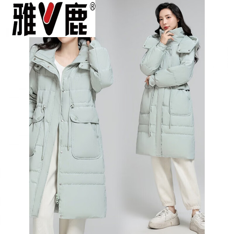 Yalu mid-length down jacket for women 2026 new winter 90 white duck down over the knee large size thickened jacket light yellow 23 beige 2307 S (90) recommended 100-120 pounds