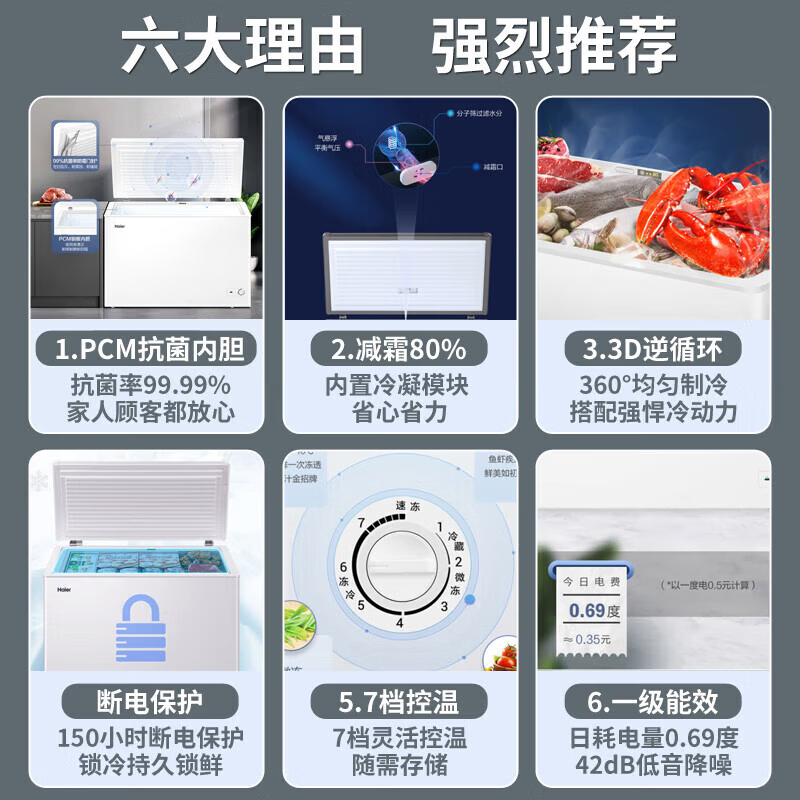Haier Freezer Household 200L 300L Large Capacity No Frequent Defrosting Ultra Low Temperature Quick Freezing New Level Energy Efficiency Power Saving Silent Full Freezer Frozen Meat Small Horizontal Freezer 300L Classic Upgraded Frost Reduction First Level Energy Efficiency