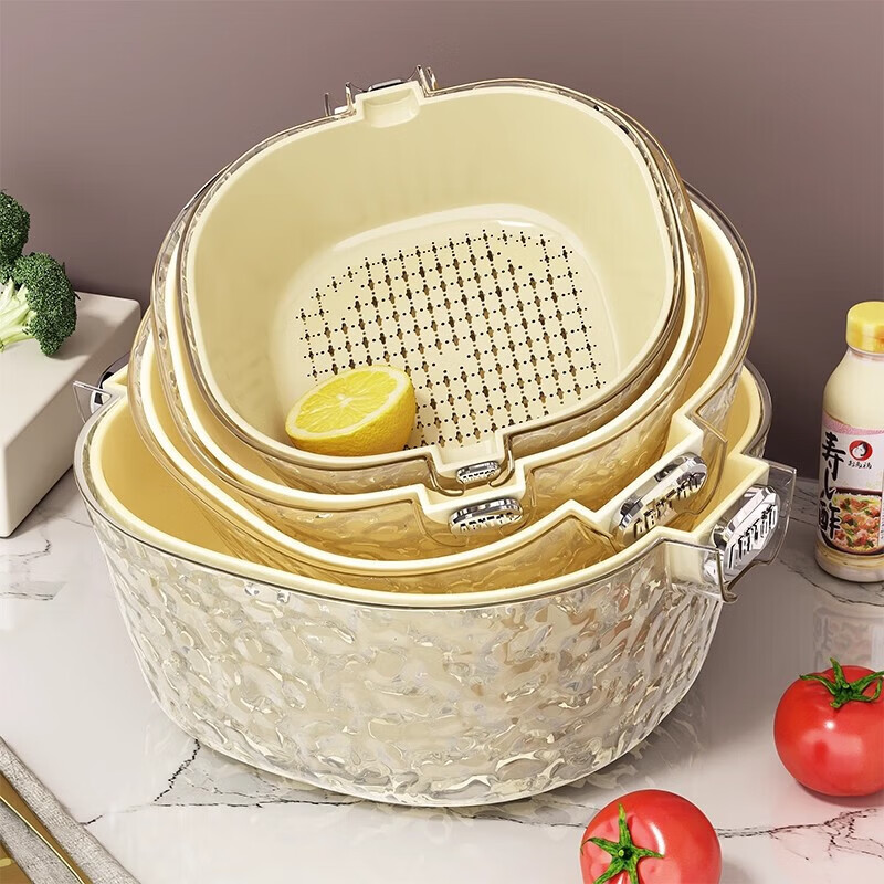 YOUQIN double-layered vegetable sink drain basket 2025 new six-piece set kitchen living room household fruit plate vegetable basket