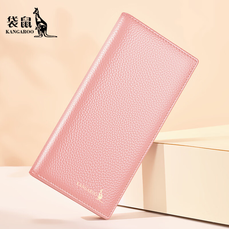 Kangaroo Wallet Women's Long Genuine Leather 2025 New Fashion Versatile Multi-Card Slot Cowhide Clutch Women's Wallet Clutch Pink-Thick