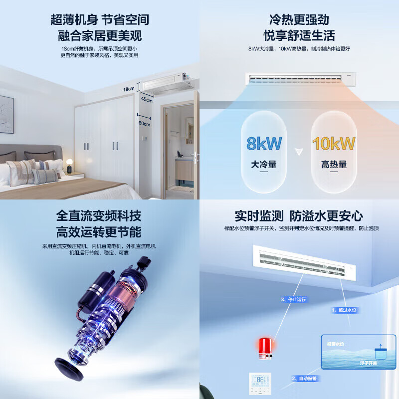 Haier central air conditioner, one for two, 0 yuan installation package, DC variable frequency duct machine, one for two, large 3 HP duct machine, silent embedded air conditioner, Roca series, large 3 HP, secondary energy efficiency, one for two, suitable for one room and one living room 26-38