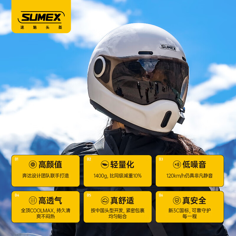 SUMEX speed charm dome Zhang Xuebenda Kaiyue co-branded fiberglass retro cruise helmet Obsidian Black XL