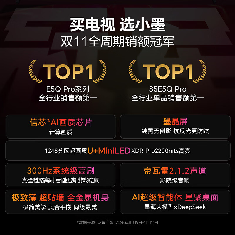 Hisense TV Xiaomo E5Q Pro 85-inch 1248 partition U+MiniLED Xinxin chip anti-reflective anti-glare ink crystal screen national subsidy World Cup 85E5Q-PRO 85-inch bare metal version comes with one package