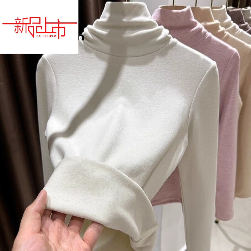 Woodpecker (TUCANO) piles of high collar plus velvet thickened bottoming shirt for women in autumn and winter brushed velvet slim and warm inner T-shirt top White this year's popular light luxury brand S Recommended 75-90 pounds