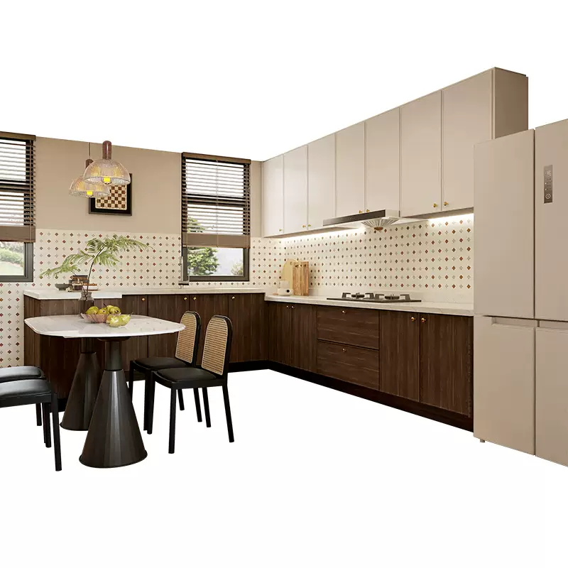 Yusenyi Shangpin Home Furnishing Kitchen Cabinets Custom Cabinets Kitchen Quartz Stone Countertops Walnut Cocoa Integrated Cabinets Kitchen Stove Home Customized Gold The specific price is subject to the actual plan.