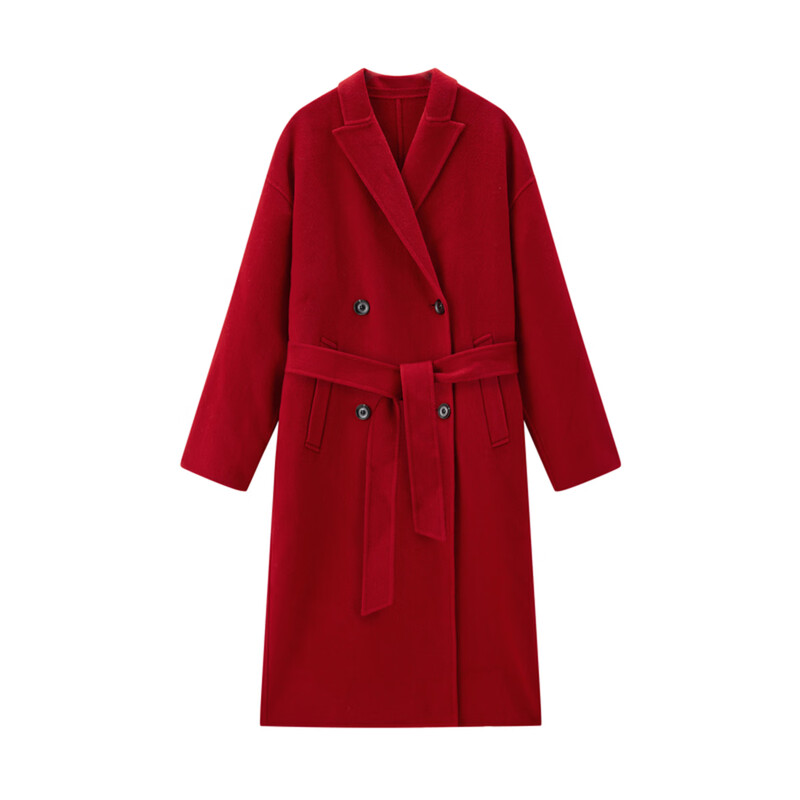 PEACEBIRD Women's Woolen Coat Zhenmao Series Classic Bathrobe Style Coat Jacket Fashion Red M