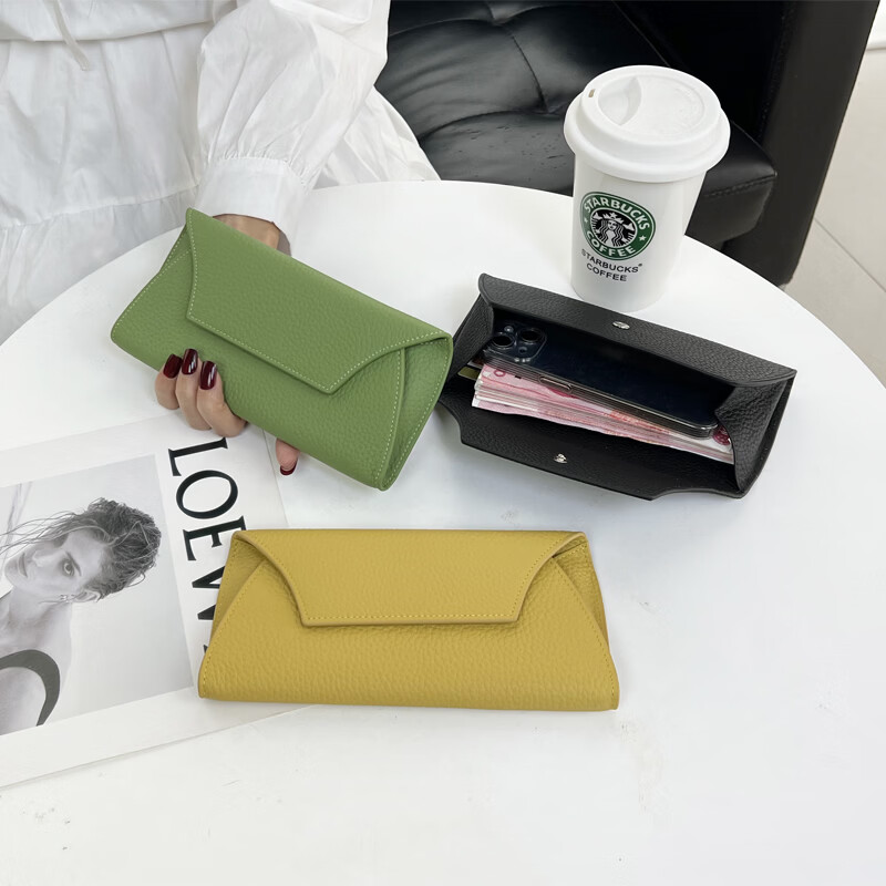 OTHER/Other genuine leather ultra-thin simple long version wallet for women 2024 new versatile pure cowhide wallet for mobile phone clutch khaki first layer cowhide