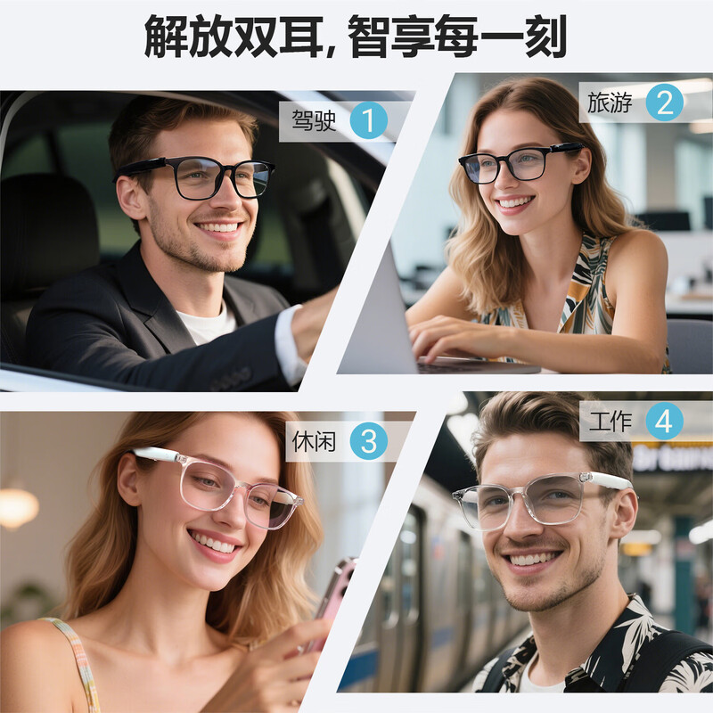 Smart AI Audio Glasses Bluetooth Call Listening to Music Outdoor Travel AI Translation Anti-Blue Light Multifunctional Glasses F19 Translucent Pink Frame-Anti-Blue Light