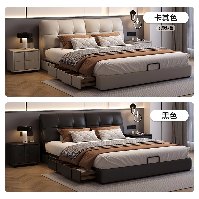 Songxian leather bed double bed 1.5m x 2m modern simple edge-to-side soft package master bedroom large bed storage bed #233-11