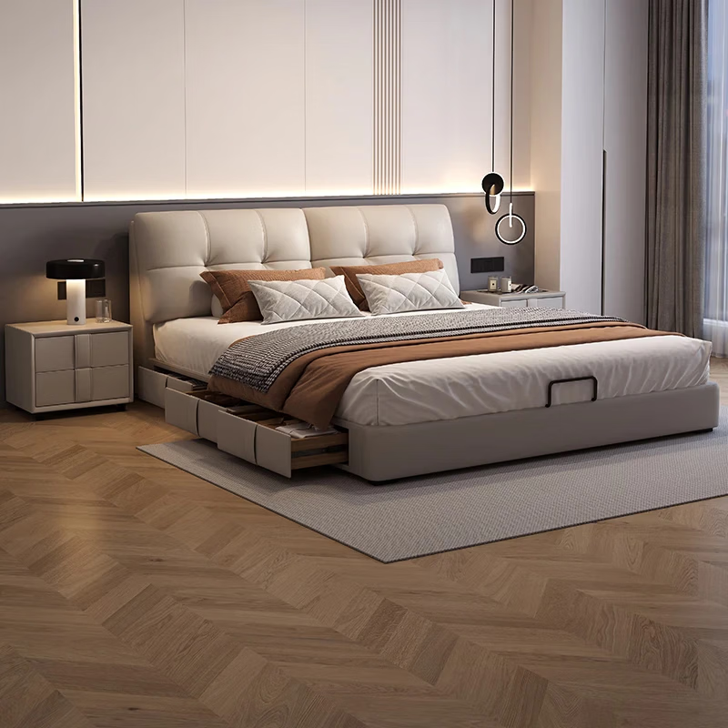 Songxian leather bed double bed 1.5m x 2m modern simple edge-to-side soft package master bedroom large bed storage bed #233-11