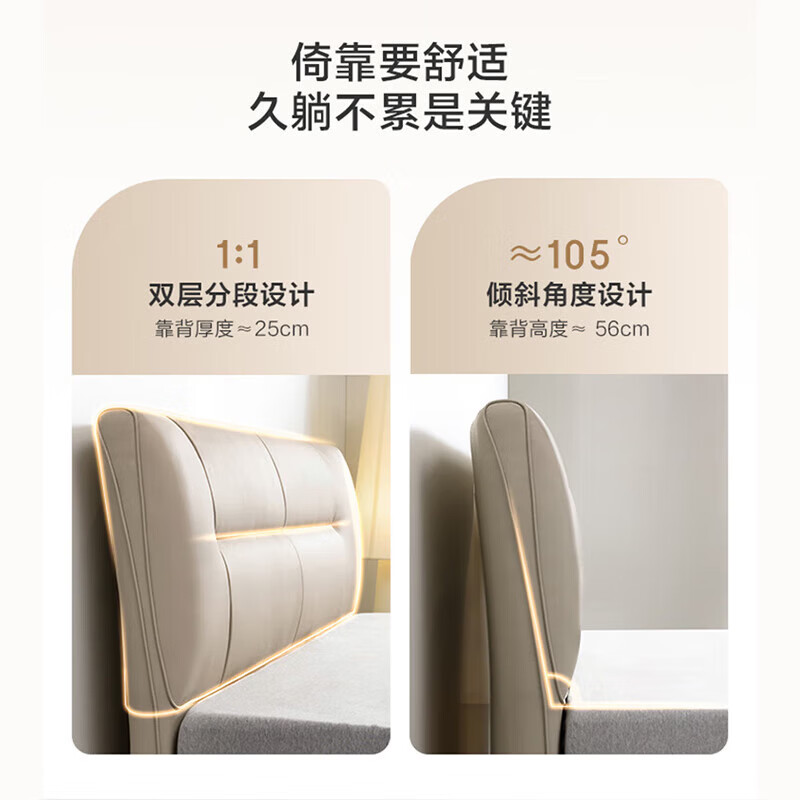 Italian light luxury new style simple leather modern master bedroom 1.8x2m double bed wedding bed leather art bed 1.5 storage bed leather bed-delivery to home 1.5m*2.0m frame structure