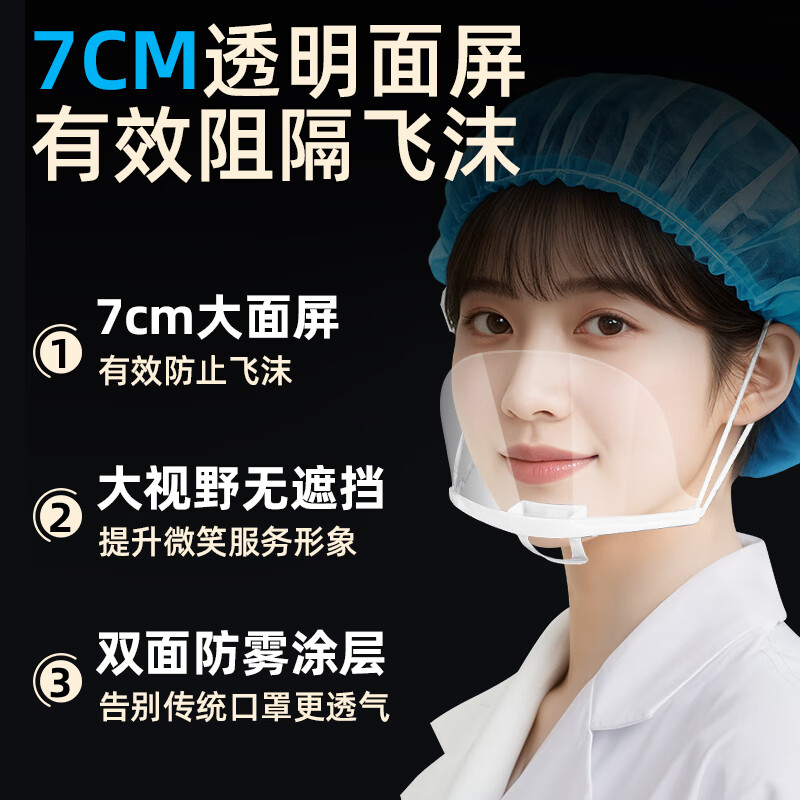 Okeyun transparent mask for catering, anti-droplet saliva, food-grade material, plastic, kitchen, chef, restaurant, canteen, breathable