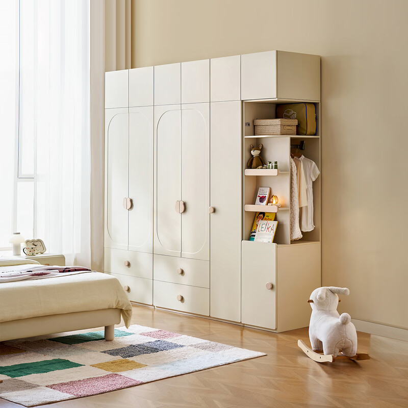 Lin's Home Modern Simple Wooden Wardrobe Room Home Boy's Wardrobe Lin's Wood Industry LH137 Vanilla Cream Two-Door Wardrobe