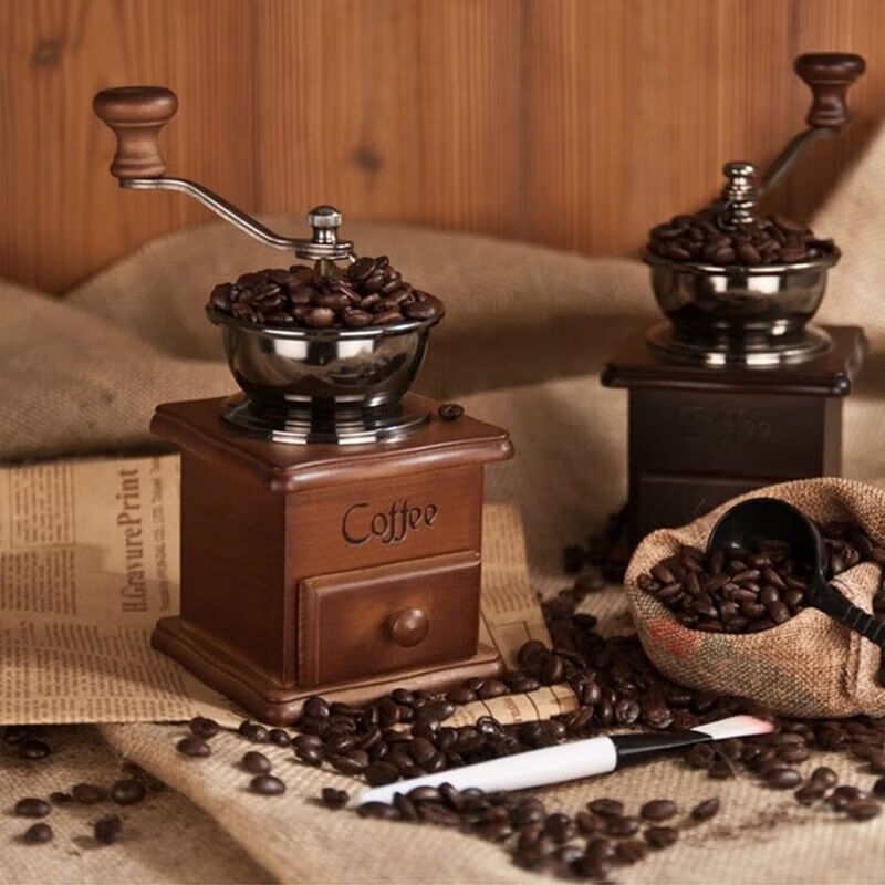 Tuojin classic hand-cranked solid wood grinder ceramic core coffee bean grinder grinder coffee machine mini home log grinder comes with ordinary brush