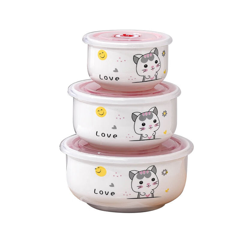 Wing Fantasy Fresh-keeping Bowl Instant Noodle Bowl Refrigerator Storage Box Microwave Oven Sealed Lunch Box with Lid K Cat Small One