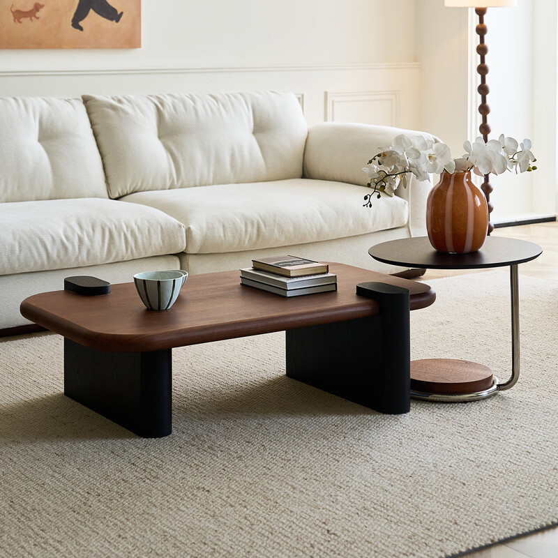 Dipu antique style walnut tea table modern simple living room small apartment oval 1.3m tea table combination Yimei 829