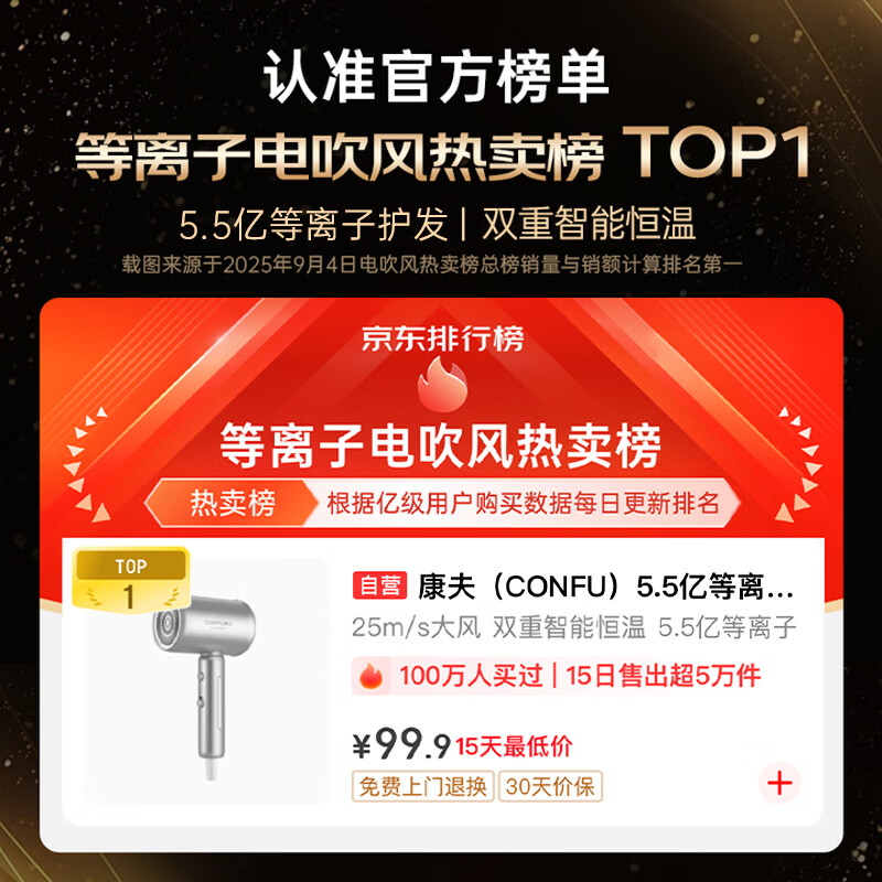 CONFU 550 million plasma hair dryer gift, strong wind, compact, quick-drying, hair care, portable dormitory home hair dryer 1600W KF-3158 Phantom Silver