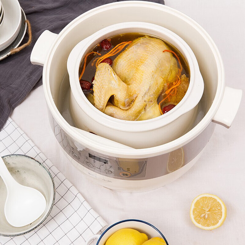 Bear Electric Stew Pot, Electric Stew Cup, Household Ceramic Pot Waterproof Stew Pot, Soup Pot, Large Capacity for 3-5 People, Large Inner Pot Can Stew One Chicken, Porridge, Healthy Pot, White Porcelain Electric Stew Pot 6.5L DDZ-B45B2