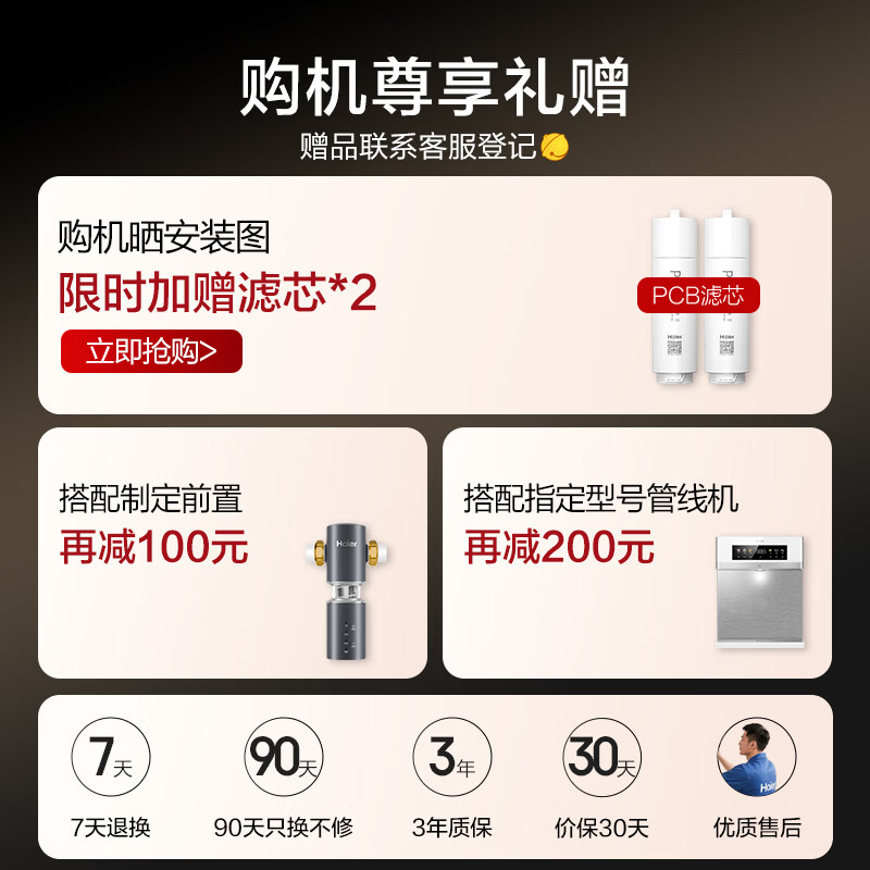 Haier household water purifier fresh water promax 8 years long-lasting 1200G purifier R889 kitchen dedicated under-counter reverse osmosis filter maternal and infant direct drinking tap water