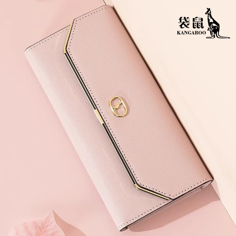 Kangaroo wallet women's genuine leather 2025 new fashionable clutch large capacity long women's clutch multi-card slot Korean version girly pink