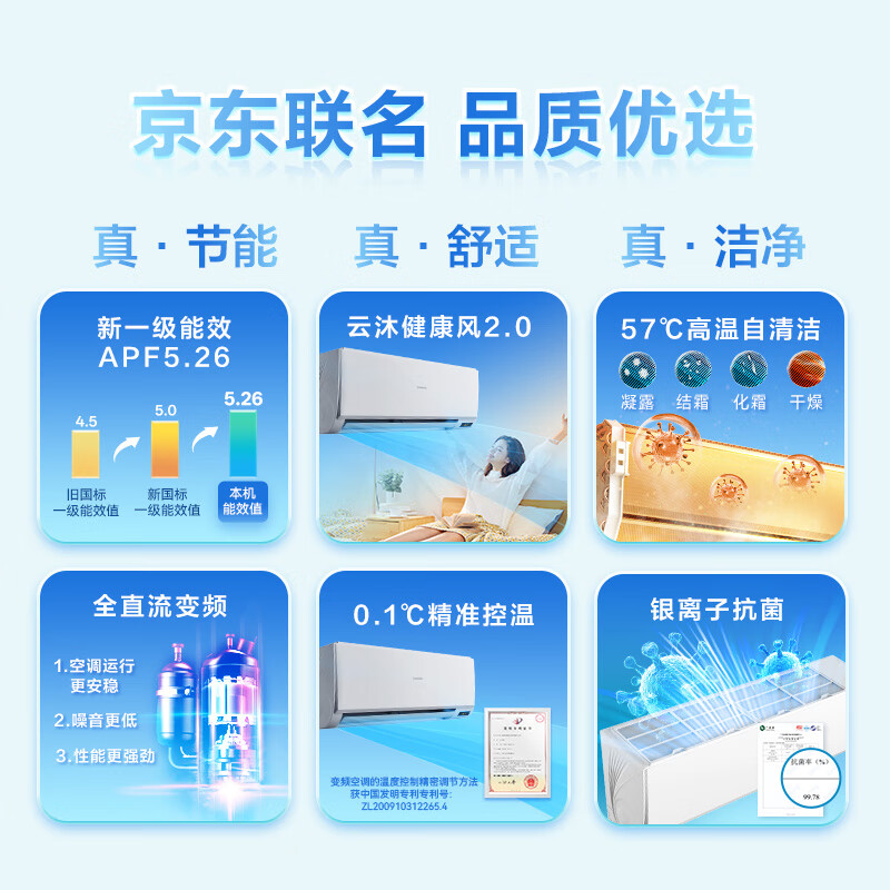 Changhong Jingdong carefully selects Jing Xiaozhai Big 1 piece, free stainless steel bracket, new level of power-saving heating and cooling copper pipe air conditioner bedroom hanger KFR-26GW/JDC2+R1 ten-year warranty