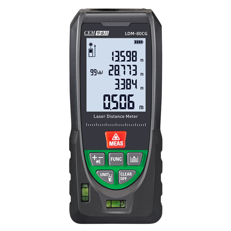 Huashengchang (CEM) green light distance meter high-precision infrared outdoor home measuring instrument electronic ruler level bubble double level bubble 80 meters