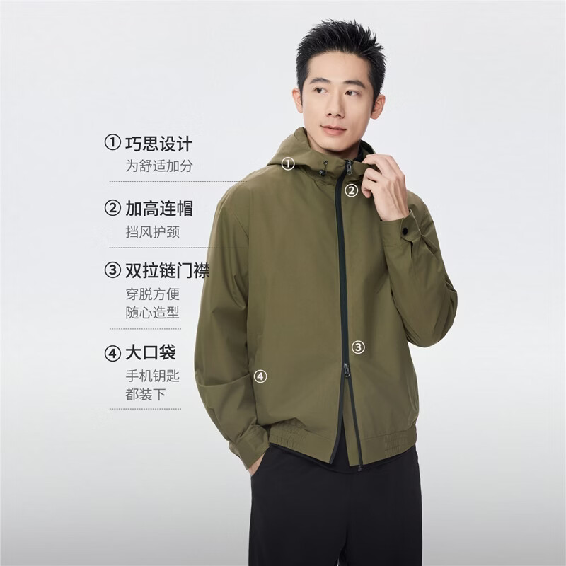 Giordano windproof jacket men's autumn and winter new outdoor double-ended zipper loose hooded windbreaker jacket 01075075