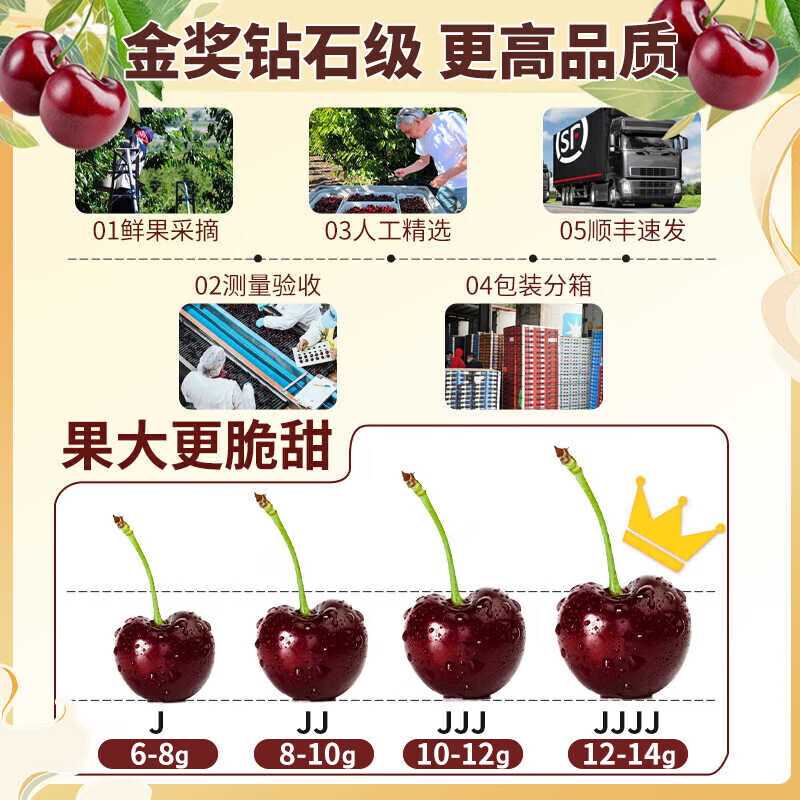 Jingyu Chilean cherries JD/SF - next-day delivery to many places Cherry 3j4j grade cherry fruit New Year gift box 5 pounds (net weight) Premium gift box Gift recommendation Black Diamond grade Super Fruit King 4JD Single fruit 32-34mm