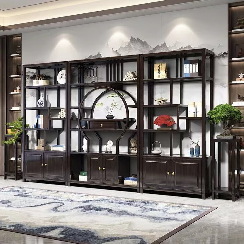 Solid wood Bogu rack, new Chinese style Duobao Pavilion partition rack, wine rack, bookshelf, storage rack, tea shelf display cabinet, Rising Sun Dongsheng Bogu rack middle cabinet, ready for home use 0x0x0cm