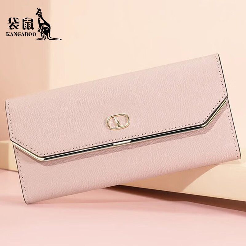 Kangaroo wallet women's genuine leather 2025 new fashionable clutch large capacity long women's clutch multi-card slot Korean version girly pink
