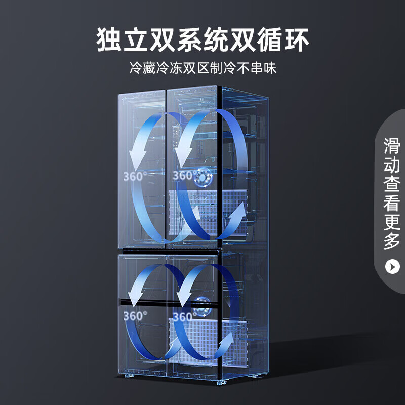 Rongsheng refrigerator 526 liters IDP double purification dual system double cycle French multi-door four-door refrigerator first-class energy efficiency air-cooled frost-free energy-saving large capacity trade-in national subsidy active sterilization + dual system odor purification-BCD-526WD1MPA