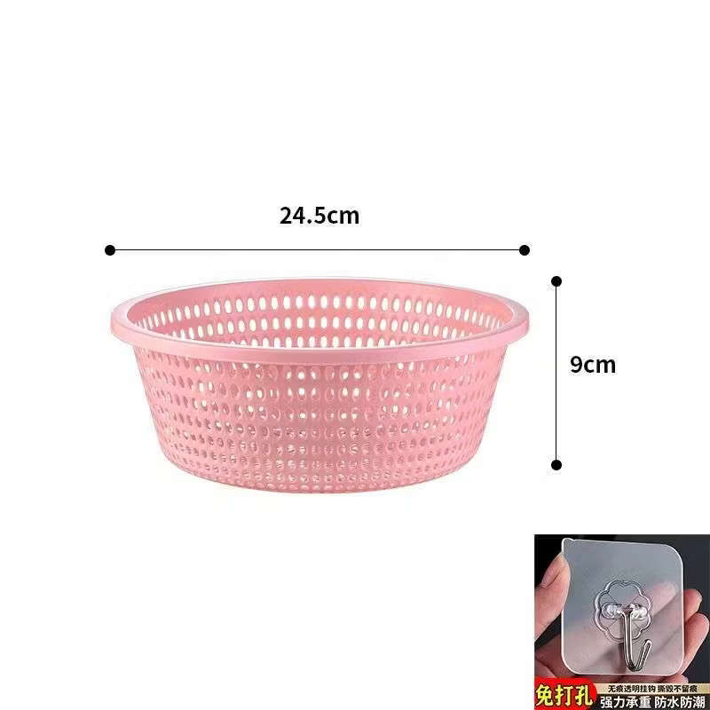Yusenyi provides sticky hooks for household round plastic vegetable sieves, hollow vegetable baskets, bowls, chopsticks and fruit baskets, pink, medium, 3 pieces, 1 sticky hook