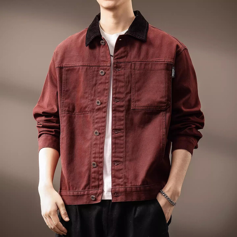 Noble color high-end American retro loose workwear jacket for men in spring and autumn pure cotton trendy brand outdoor hunting denim jacket for men