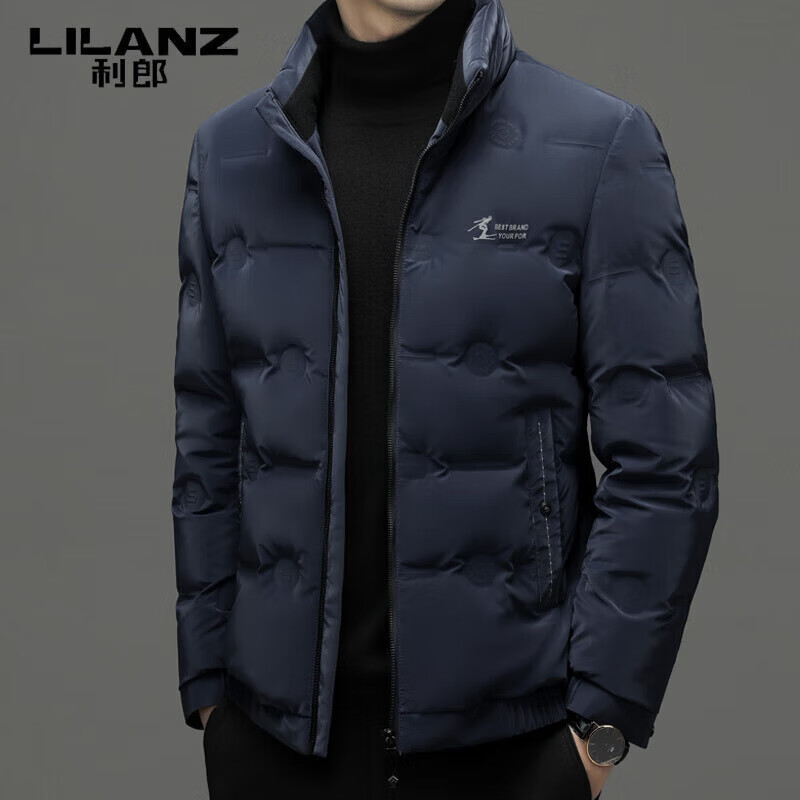 LILANZ Men's Red Down Jacket Winter High-end Brand Stand Collar White Duck Down Warm and Fashionable Men's Jacket Black 2XL Suitable for Weight 150-170 Jin
