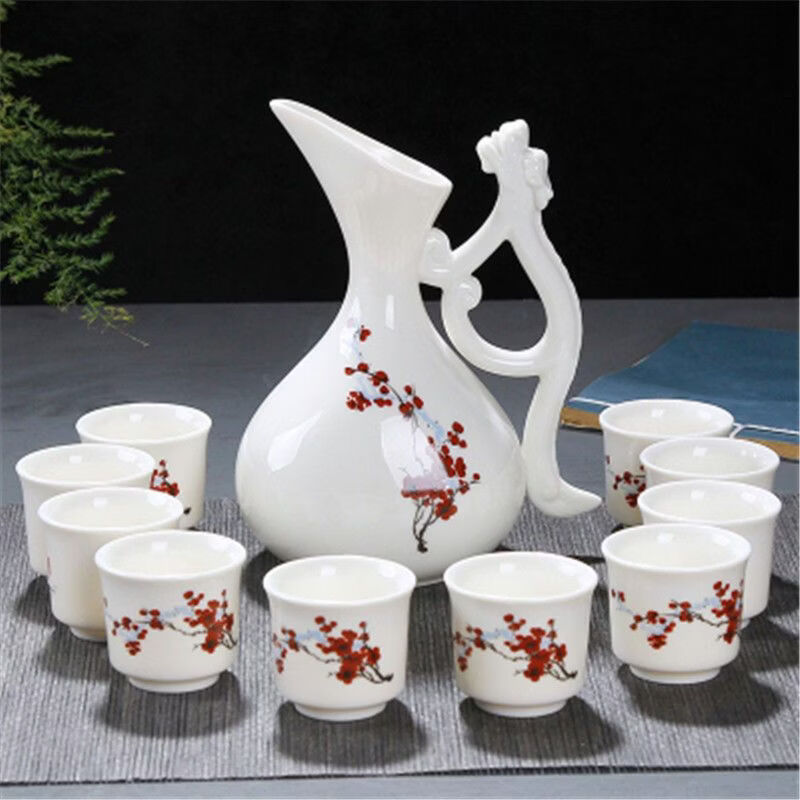 Fantasy wine pot, ancient style creative ceramic household, one pound of wine pot, white wine, one cup, antique wine separator, sake belt handle, bamboo newspaper safe dragon pot, 1 pot, 10 cups (free stopper)