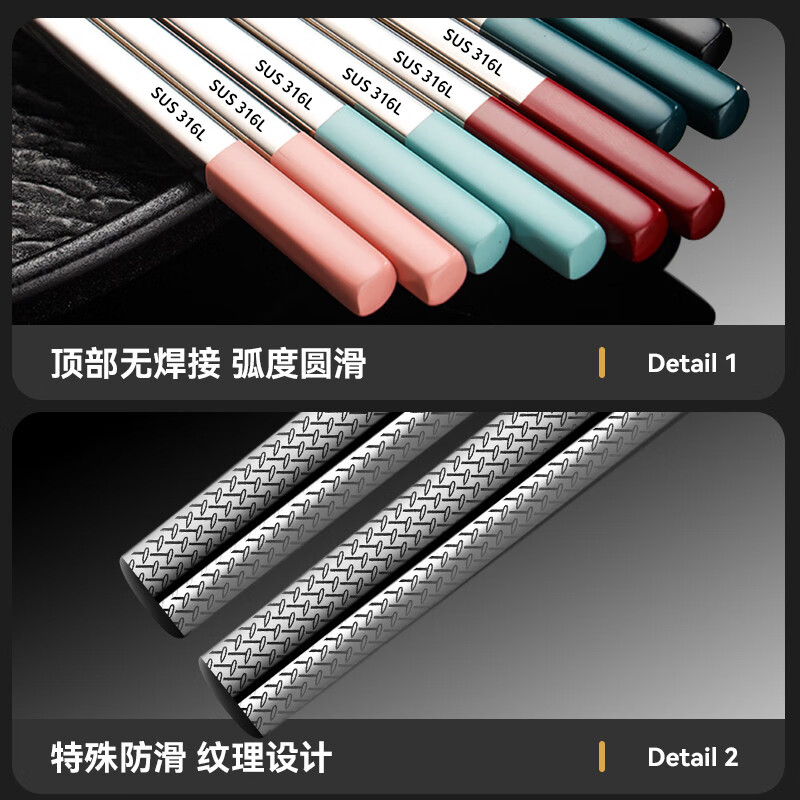 Yong Huan New Chopsticks for Meal Sharing, Specialized Mildew-proof Couple Colorful Tableware, Family Version of Five Pairs, Cool Black, Free Engraving