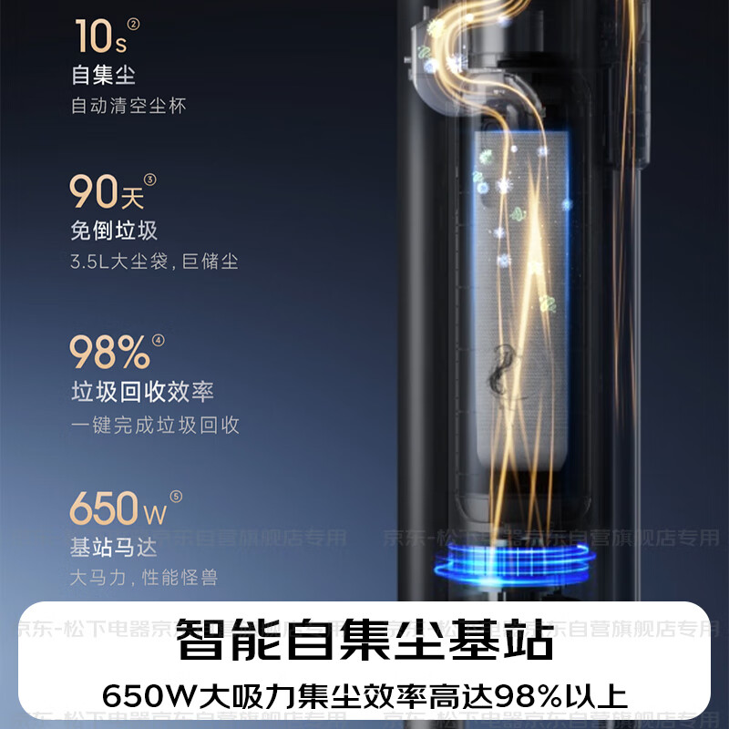 Panasonic dust removal artifact automatic dust collection vacuum cleaner household large suction wireless handheld cat and dog hair suction green light display dust MC-AC40K 90-day base station free of trash