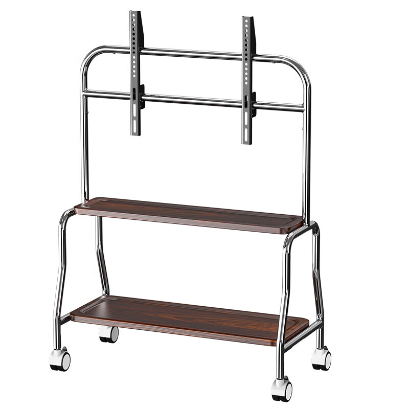 TV mobile bracket stainless steel floor cart with wheels hanging rack living room small apartment TV cabinet 55/75 walnut color stainless steel double layer + perforated board suitable for 32-75 inches solid wood