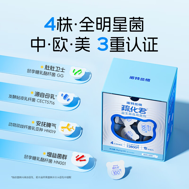 Notlande's children's probiotic active bacteria prebiotic bifidobacterium gastrointestinal 4 star strains 3 boxes