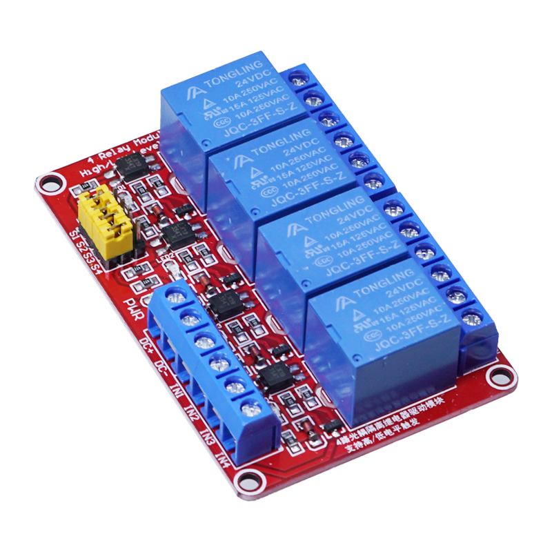 Throwing stones, with optocoupler relay module, 4-way relay, 24V working voltage, current resistance 10A, adjustable trigger level